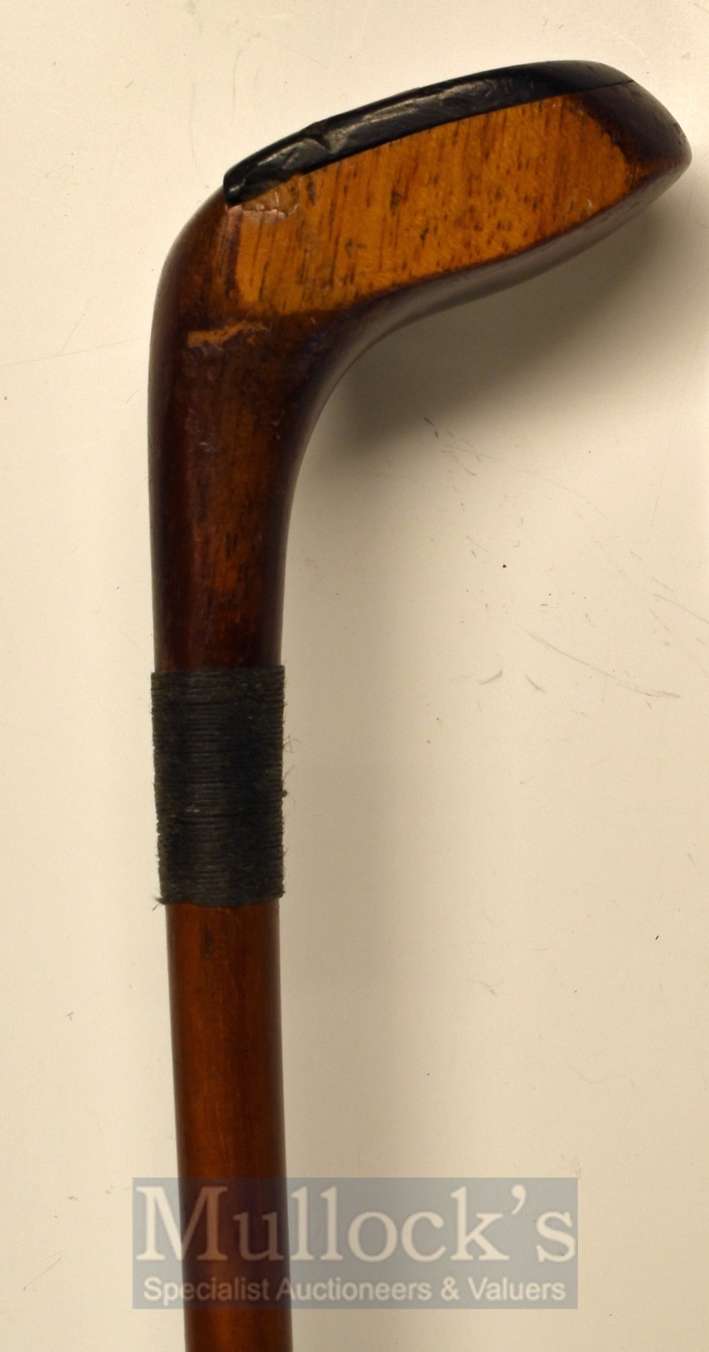 Unnamed Brown Stained Persimmon Socket Neck Driver Head Sunday Golf Walking Stick with black fibre
