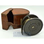 Hardy The Perfect 4” Dup Mk. II alloy salmon fly reel in makers leather block D shaped reel case –