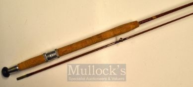 Poolson Brook Rod: Good Poolson 7ft 2pc split cane brook spinning rod – with red agate line guides
