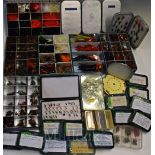 Large collection of alloy fly tins, flies hooks et al – 4x Wheatley Alloy tins, 5x plastic