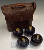 Taylor – Rolph & Co Bowls – Set of four with owners initials LM overall condition worn in carrying