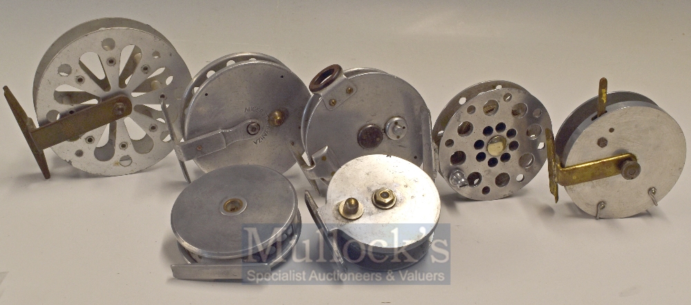 6 Various Trotting reels, Homemade examples from alloy, 2 having brass foot together with a named - Image 2 of 2
