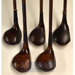 5x Various Socket Head Woods to include a Range finder brassie with central brass sole plate, a W