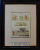Collection of H.M Bateman style humorous golfing coloured prints (4) incl 2x in matching black and