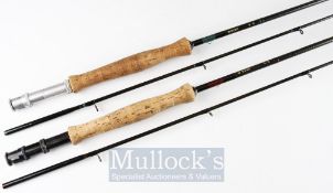 2x similar 9ft 3in 2pc carbon fly rods – both– line wt 9# - fully fitted with fuji line guides –