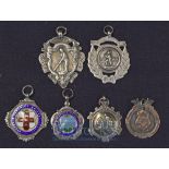 Silver Hallmarked Cricket fob Medals to include 2x Hessey & District Cricket League together with 4x