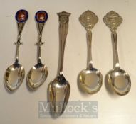 5x various silver and enamel golfing teaspoons c.1920/30’s – all with silver hallmarks to incl 2x