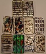 Collection Wheatley and Perrine alloy fly tins and flies (5) – to incl 2x dry fly boxes - 4 tins