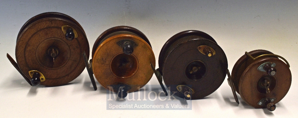 Nottingham wooden & brass Star Back reels, Sun 6” reel with matching black wooden handles patent - Image 2 of 2