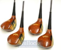 Set of 4x Matching MacGregor MT Tourney Woods No1,2,3 & 4 in light stained in mid brown Persimmon