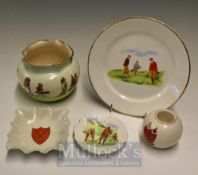 Selection of Golf Illustrated Ceramics: To include W H Goss match holder, Carlton Ware pin dish, The