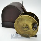 T Aldred Maker 126 Oxford Street London 3.5” brass salmon fly reel and leather case c.1870’s -