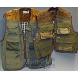 Selection of Snowbee Fishing Vests – Four multi pocket vests 3 having corduroy shoulders sizes 3