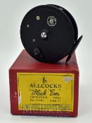 Fine Allcock Perfection 4” Flick Em alloy trotting reel in makers box - twin black handles, face