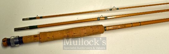 J.K Wheeldon trout fly rod made in 1990 – 9ft 3pc split cane, line 4/5#, in cloth bag and