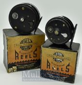 2x J.W Young & Son Beaudex alloy fly reels in makers original boxes - 3” and 3.5” black bobble