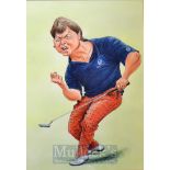 Ian Woosnam colour caricature print by John Ireland – winning The Masters – mf&g overall 27 x 21”