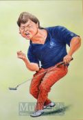 Ian Woosnam colour caricature print by John Ireland – winning The Masters – mf&g overall 27 x 21”
