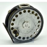 Hardy St George 3 3/4” post war alloy salmon fly reel - 3 screw latch, nickle line guard, black