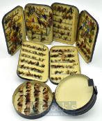 Collection of P.D Malloch Perth black japanned salmon and trout size clip fly boxes and an unnamed