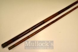 Whole Bamboo Tip/Gaff or Landing Net Staffs (2): both decorative whole bamboo shafts with brass