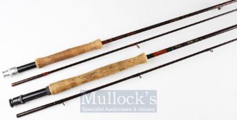 2x good fly rods: Fenwick USA HMG Blank 9ft 2pc carbon fly rod – line wt 7# - fitted with fuji lined