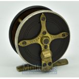 D Slater Patent 2.5” ebonite, brass and nickel plated combination reel c.1890 - twin horn handle,