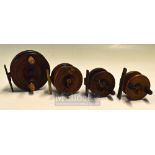 Nottingham wooden & brass Strap Back reels, Various conditions and sizes 2.5” to 3.5” all with