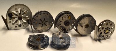 6 Various Trotting reels, Homemade examples from alloy, 2 having brass foot together with a named