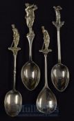Hallmarked Silver Golf Club Spoons: Featuring golf figures including Harry Vardon in action (4)