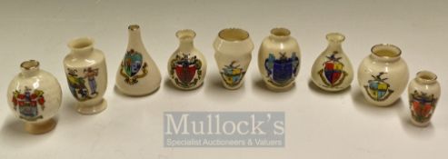 Selection of Crested Ware Jugs: Featuring various towns Annes on Sea, Carnoustie, Beighton,