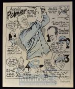 Roy Ullyett – Original signed golfing sketch titled “Arnold Palmer” leading up to the 1965 Open Golf