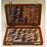 Richard Wheatley Fly Box – Wooden box with brass latches containing 80 single Salmon flies
