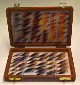 Richard Wheatley Fly Box – Wooden box with brass latches containing 80 single Salmon flies