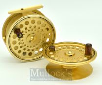 Hardy The Sovereign 11/12 gold finish salmon fly reel, wood handle smooth foot, backplate disc