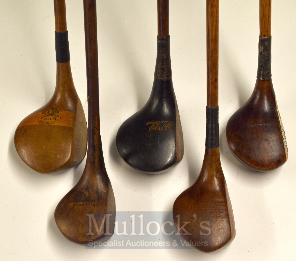 5x Assorted Woods to include a dark stained spoon with a large central brass punch dot face insert