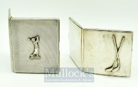 Silver hallmarked Golf Cigarette Case: Machine turned case with golfer taking a shot to the front in