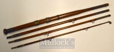 G Little & Co 7ft 4pc greenheart travel fly rod – with brass sliding winch reel fittings c/w