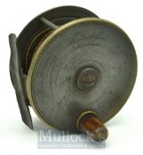Kelly and Son Dublin 3.75 inch bronzed brass salmon fly reel - brass foot (some knocks to both ends)