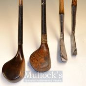 2x Scare Neck Drivers c.1900 a light stained thick scare neck stamped D Adams to the crown,