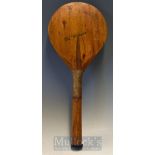 Lloyd & Son Lewes Stool Bat ‘The Hampden’ – makers mark to the throat, with whipping to the neck and