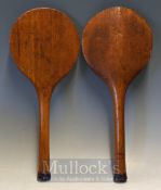 Pair of Fine Stool Bats by FH Ayres London – both with maker’s mark stamped to the throat, leather