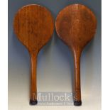 Pair of Fine Stool Bats by FH Ayres London – both with maker’s mark stamped to the throat, leather