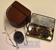 J. Forrest 29 Thomas St Grosvenor Square London Block Leather D shaped reel case – 3.75” dia wide