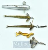 Collection of interesting early baits (5) - Scarce Geen’s Pat 2”Spiral bait; Milwards 3”alloy