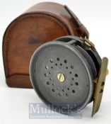 Hardy Bros Contracted Perfect 3 1/8” alloy trout fly reel c. 1905/11 - ribbed brass foot, brass
