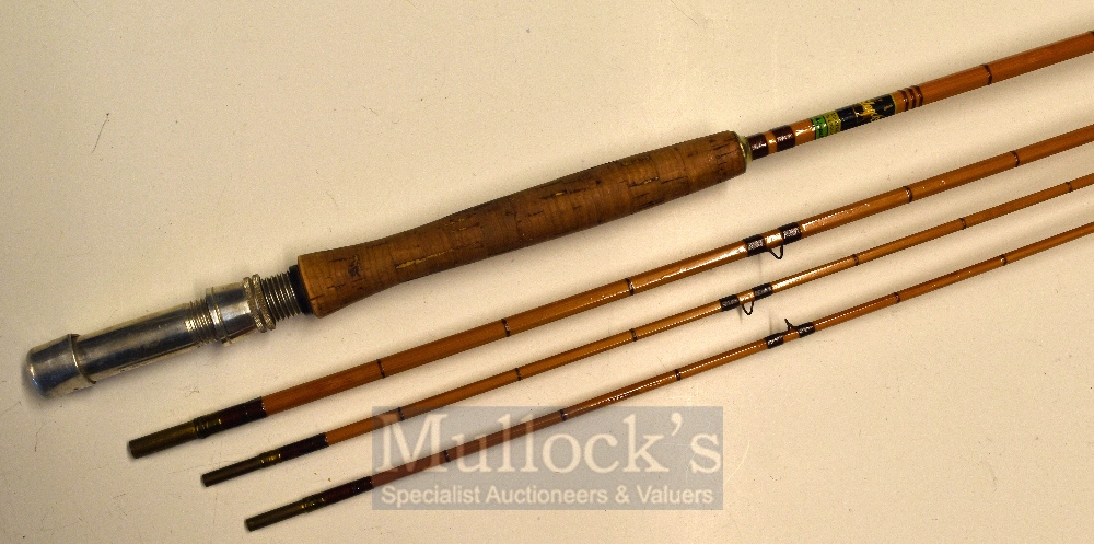 Allcock Rod: Allcocks “The Whippet” 3 piece split cane fly rod with spare tip-red Agate lined butt