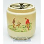 Golf - Wiltshaw and Robinson Carlton Ware Tobacco Humidor Jar c.1900: Heavy ceramic jar with