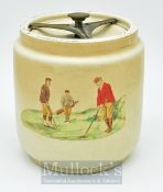 Golf - Wiltshaw and Robinson Carlton Ware Tobacco Humidor Jar c.1900: Heavy ceramic jar with