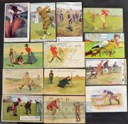 Collection of original early comic and humorous golfing postcards (12): by well-known artists